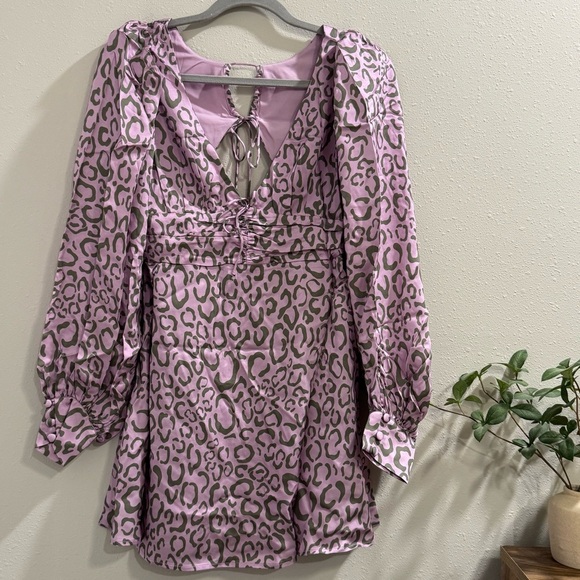 For Love & Lemons NWT Small Animal Print June Mini Dress Babydoll Party Cocktail - Picture 2 of 9